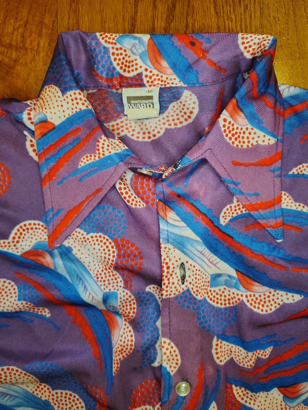 Vintage Montgomery Ward Psychedelic Abstract Print Shirt M EUC 70s Retro Mod - Picture 4 of 8